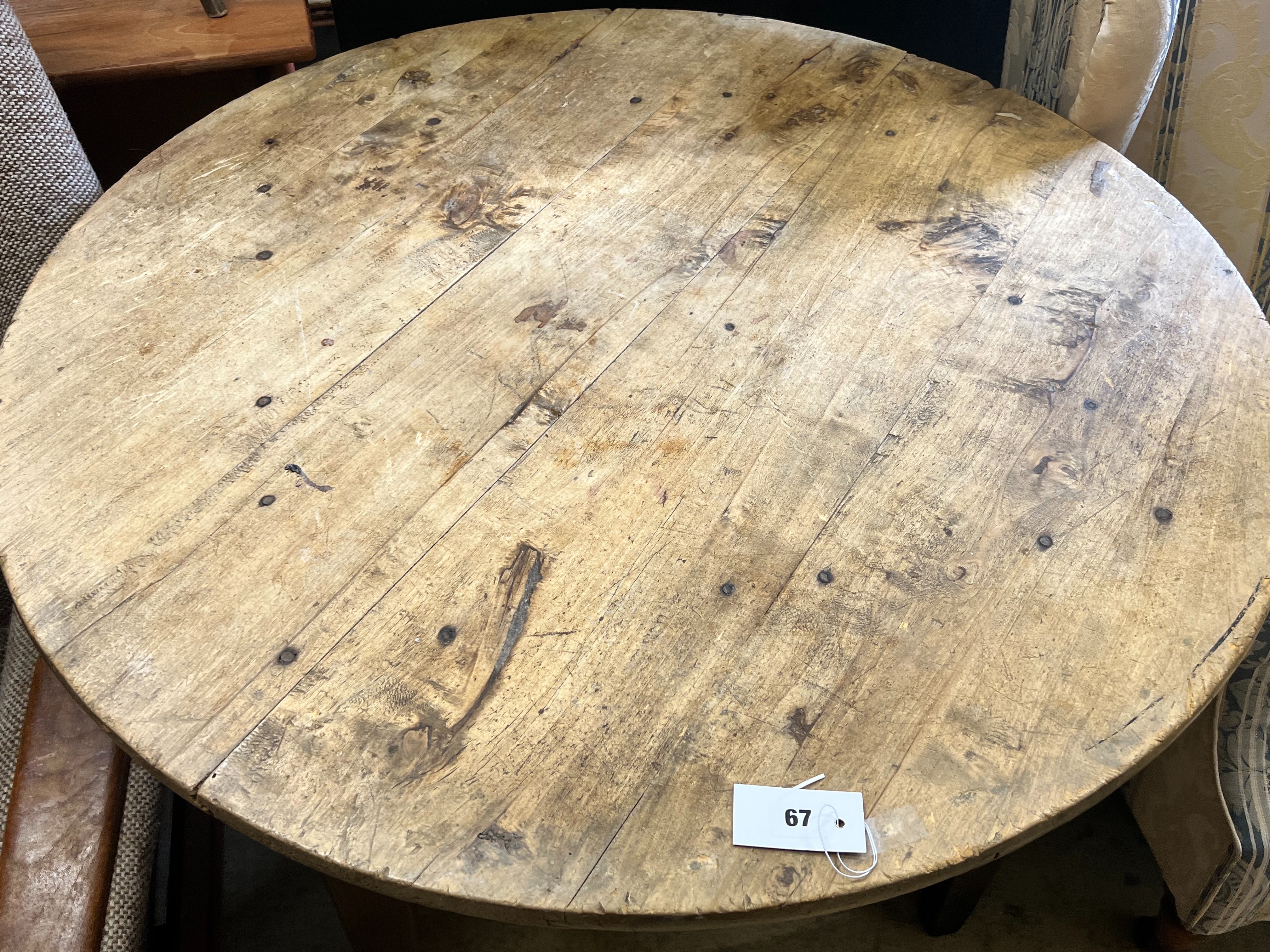 A 19th century fruitwood circular table, diameter 99cm height 77cm